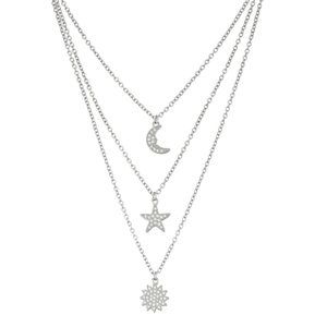 Sterling Silver Sun Star & Moon Layered Necklace